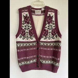 Jantzen Purple Floral Knit Sweater Vest Medium